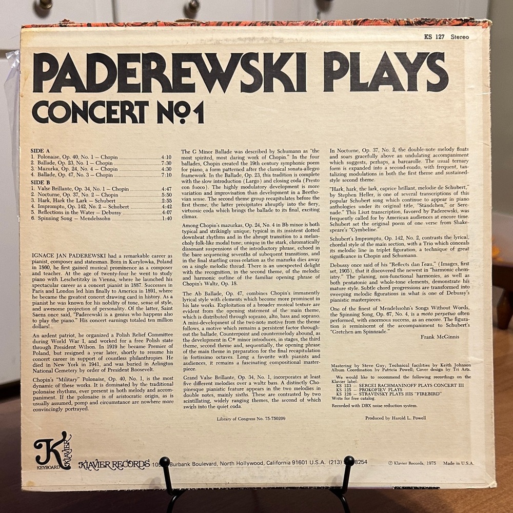 Paderewski Plays Concert No. 1 Vinyl Record - Picture 2 of 2